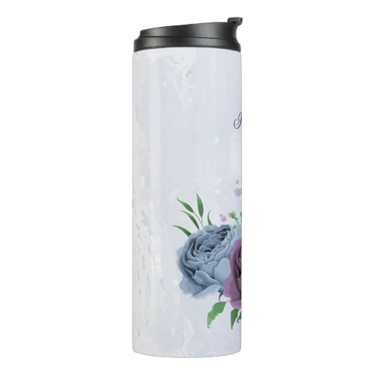 Paarse stoffige blauwe bloemige bruiloft  thermosbeker (Gedraaid links)