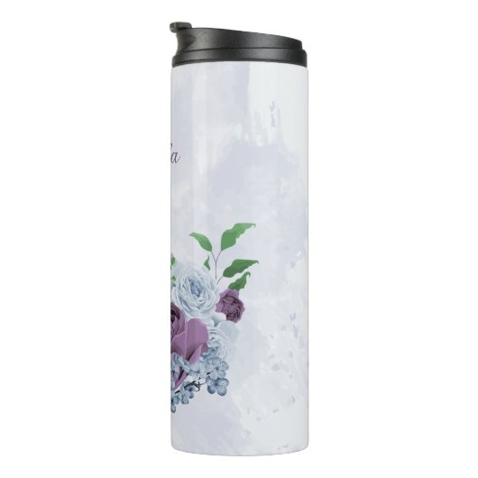 Paarse stoffige blauwe bloemige bruiloft  thermosbeker (Geroteerd rechts)