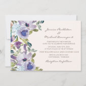 Paarse stoffige blauwe Waterverf bloemenbruiloft Kaart (Voorkant)