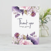 paarse Stoffige Blush Roze Bloemen Bruiloft Bedankkaart (Staand voorkant)
