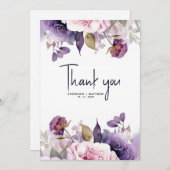 paarse Stoffige Blush Roze Bloemen Bruiloft Bedankkaart (Voorkant / Achterkant)