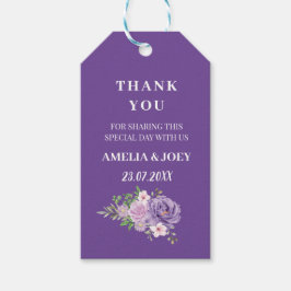 Paarse stoffige Roos bloemenbruiloft Cadeaulabel