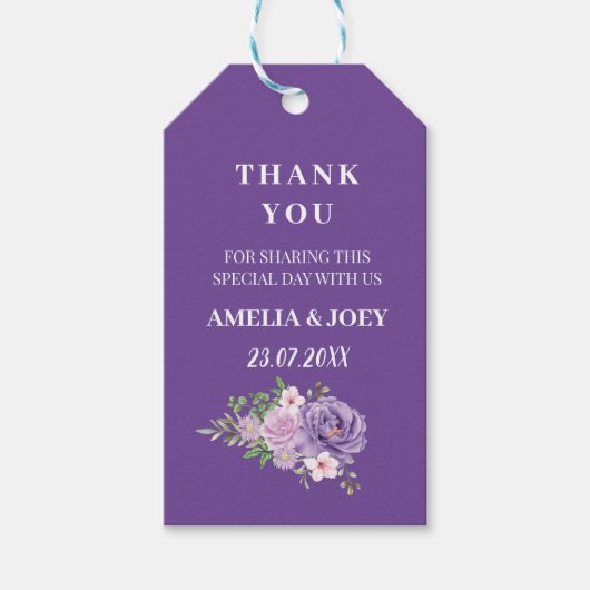 Paarse stoffige Roos bloemenbruiloft Cadeaulabel (Voorkant)