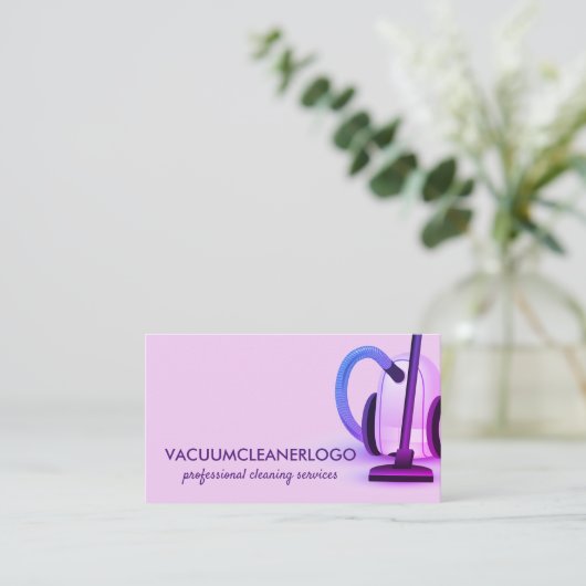 Paarse Stofzuiger Reinigingshuis Keeper Visitekaartje (Staand voorkant)