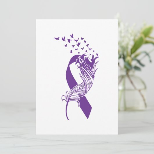 Paarse stollingsvogels kanker save the date (Staand voorkant)