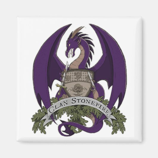 Paarse Stonefire Dragons Crest Magnet (Voorkant)
