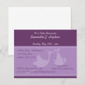 Paarse Stork-Baby showers Kaart (Voorkant / Achterkant)