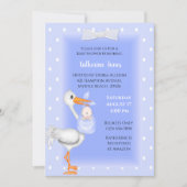 Paarse Stork en Baby Boy Shower Invitations Kaart (Voorkant)