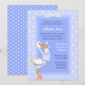 Paarse Stork en Baby Boy Shower Invitations Kaart (Voorkant / Achterkant)