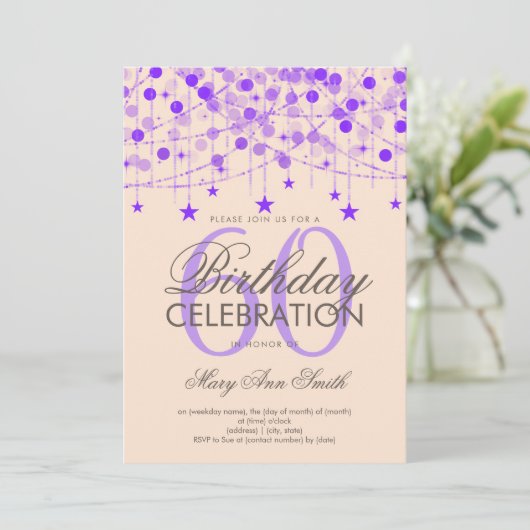 Paarse stralen en sterren op elke zondag kaart (Staand voorkant)