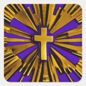 Paarse Stralen Kruis Vierkante Sticker (Voorkant)