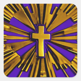 Paarse Stralen Kruis Vierkante Sticker