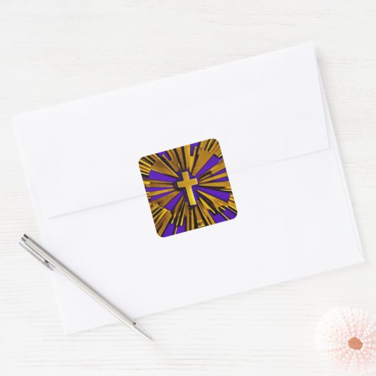 Paarse Stralen Kruis Vierkante Sticker (Envelop)