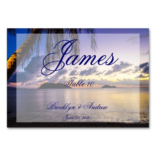 Paarse strand bruiloft plaatskaarten tafelkaarten kaart (Voorkant)