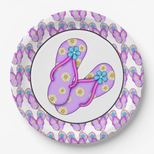 Paarse strand flip flop feest papieren bord (Voorkant)
