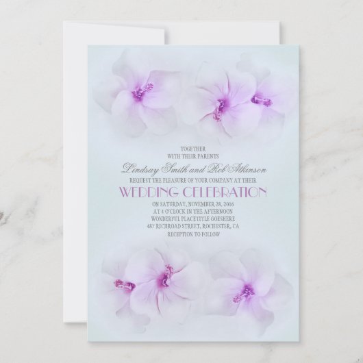 paarse strand huwelijksuitnodiging met hibiscus kaart (Voorkant)