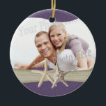 Paarse strand zeesterren foto keramisch ornament<br><div class="desc">paarse foto ornament aandenken voor vakantie herinneringen,  huwelijkscadeaus of elke gelegenheid. Voeg je eigen favoriete foto toe en verander indien nodig tekst op de achterkant.</div>