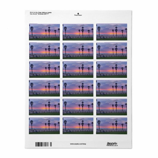 Paarse strand zonsondergang etiket (Full Sheet)