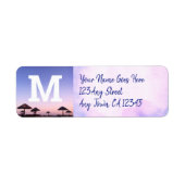 Paarse strand zonsondergang foto modern monogram a etiket (Voorkant)