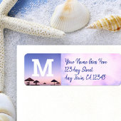 Paarse strand zonsondergang foto modern monogram a etiket