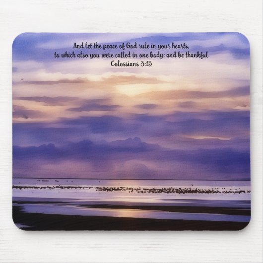 Paarse strand zonsondergang kunst Bijbelvers muism Muismat (Voorkant)