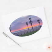 Paarse strand zonsondergang ovale sticker (Envelop)