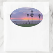 Paarse strand zonsondergang ovale sticker (Tas)