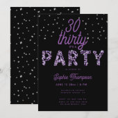 Paarse strass kalligrafie Modern 30 Verjaardag Kaart (Voorkant / Achterkant)