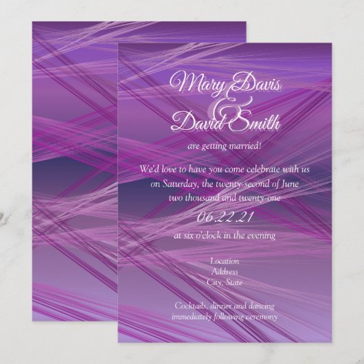 Paarse Streaks Wedding Kaart (Voorkant / Achterkant)