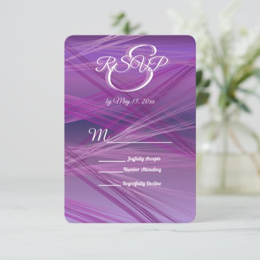 Paarse Streaks Wedding RSVP Kaartje (Staand voorkant)