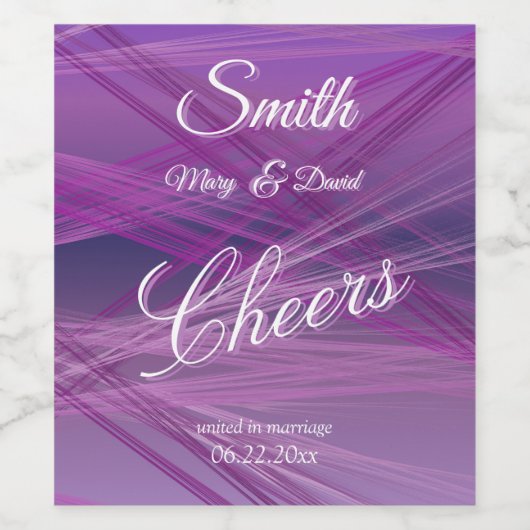 Paarse Streaks Wedding Wijn Etiket (Enkel label)