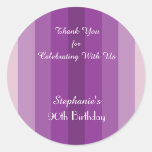 Paarse streep bedankt sticker, personaliseer je ronde sticker