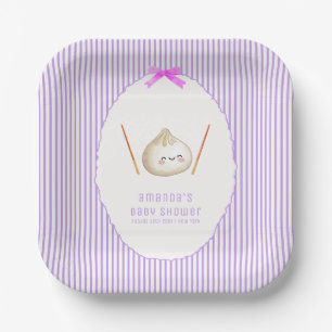 Paarse Streep Boog Aziatische Dumpling Baby Shower Papieren Bordje