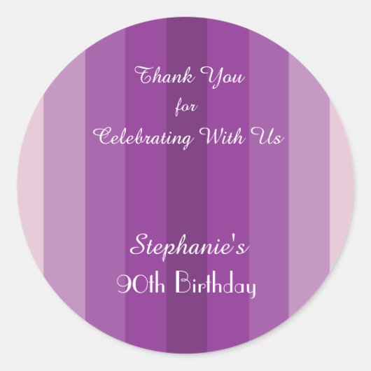 Paarse Streep Dank u Sticker, personaliseer Ronde Sticker (Voorkant)