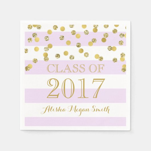 Paarse Streep Gouden Confetti 2017 Afstuderen Servetten (Voorkant)