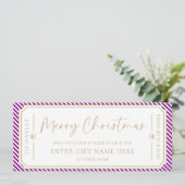 Paarse streep kerstcadeaubon Kaart (Staand voorkant)