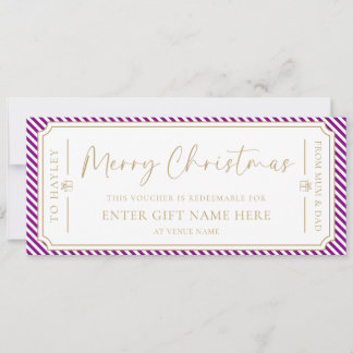 Paarse streep kerstcadeaubon Kaart