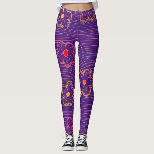 Paarse streepjesachtige Leggings (Voorkant)