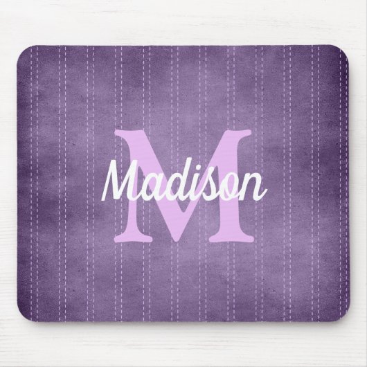 Paarse  streepjesretro Lila monogram Muismat (Voorkant)