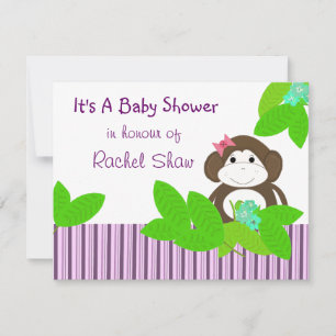 Paarse Strepen Apen Baby Shower Uitnodiging