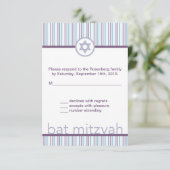 Paarse Strepen Bat Mitzvah RSVP Reageer Kaart (Staand voorkant)