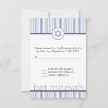 Paarse Strepen Bat Mitzvah RSVP Reageer Kaart