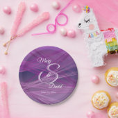 Paarse Strepen Bruiloft Papieren Bordje (Feest)