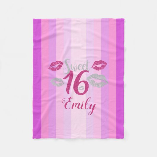 Paarse strepen en lippen fleece deken (Voorkant)
