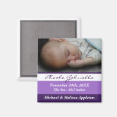 Paarse Strepen Foto Geboorte Aankondiging Magneet (Voorkant / Achterkant)