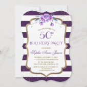 Paarse Strepen Goud Violet Bloem 50ste Verjaardag Kaart (Voorkant)