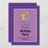 Paarse strepen ingelijst 1e verjaardagsfeestje kaart (Voorkant / Achterkant)