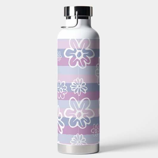 Paarse strepen met bloemetjes waterfles (Rechts)