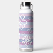 Paarse strepen met bloemetjes waterfles (Achterkant)
