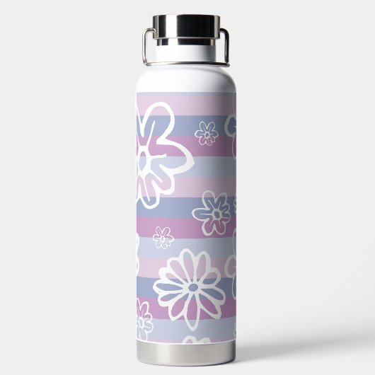 Paarse strepen met bloemetjes waterfles (Achterkant)